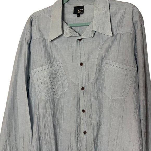 Just Cavalli Mens Shirt Light Blue Size 2XL Vintage Crinkle Textured Button Up - Picture 12 of 12